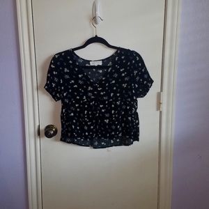 Womens Pink Rose Cropped Blouse